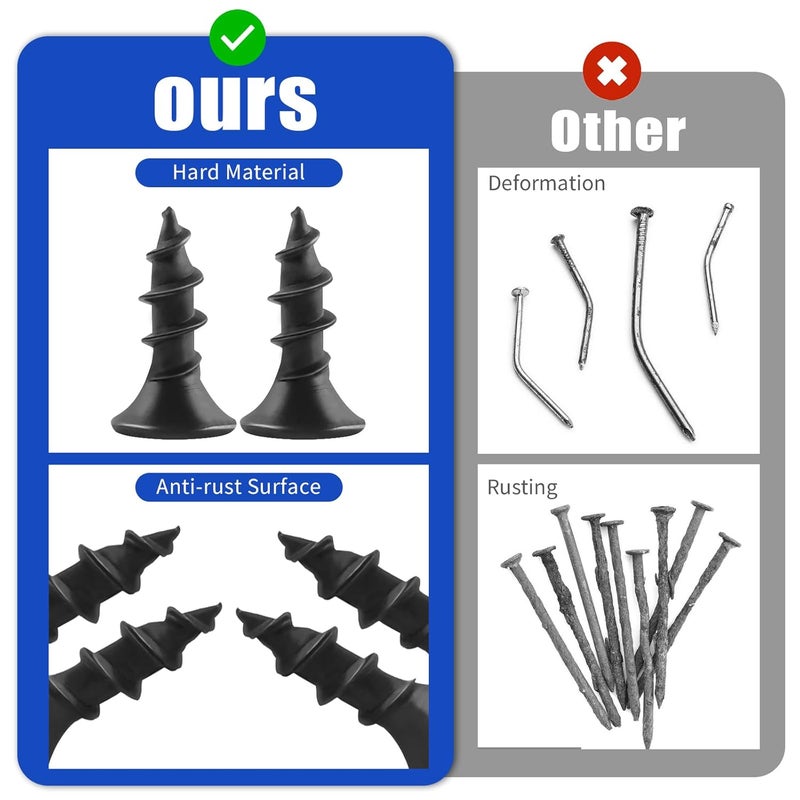 TBUKEOM Wood Screws 166 PCS, #8 x 5/8“ High Hardness Phillips Drive Screws, Coarse Thread, Black Flat Head Wood Screws, Carbon Steel, Self-Tapping Screws for Wood - Image 5